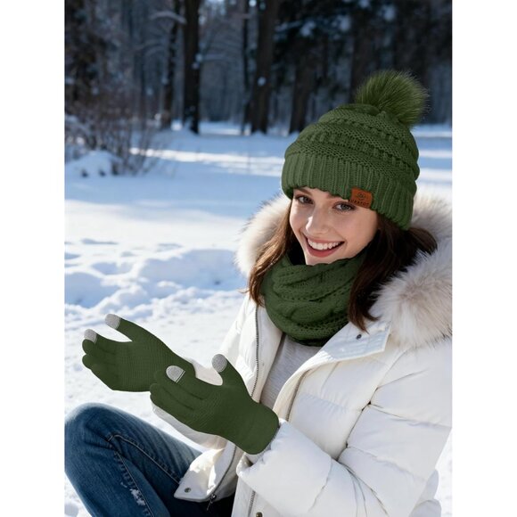 Winter Knit Set Beanie Scarf Gloves Warm Accessories for Men Women - Picture 6 of 6